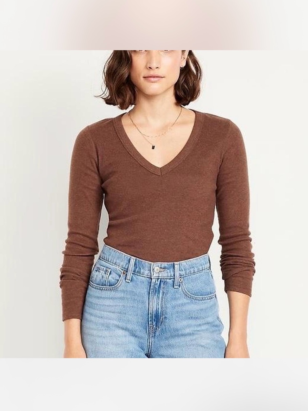 Old Navy Women's Chestnut V-Neck Long Sleeve Top